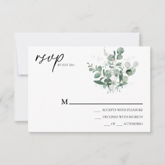 Modern Greenery White Wedding Simple RSVP Card (Voorkant)