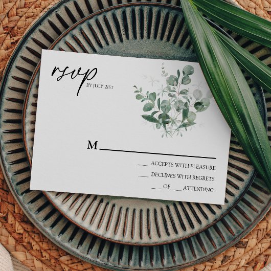 Modern Greenery White Wedding Simple RSVP Card Kaartje