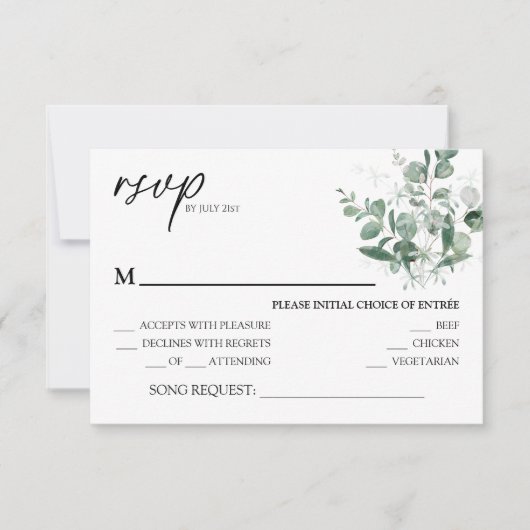 Modern Greenery White Wedding Song Request RSVP (Voorkant)