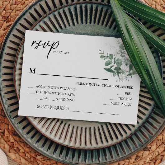 Modern Greenery White Wedding Song Request RSVP Kaartje