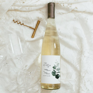 Modern Greenery White Wedding Wine Label Wijn Etiket