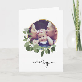 Modern Greenery Wreath Photo Merry Kerstmis Feestdagen Kaart