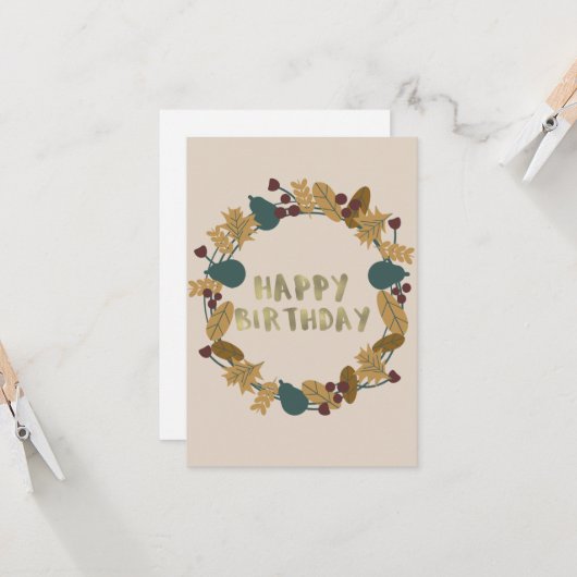 Modern Greenery Wreath Thanksgiving Herfst Birthda Kaart (Voorkant / Achterkant in situ)