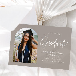 Modern Greige Arch Photo Afstuderen Aankondiging