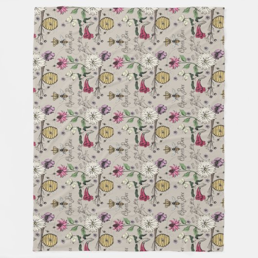 Modern Greige Queen Bee Royal Crown Bloemen Patroo Fleece Deken (Voorkant)