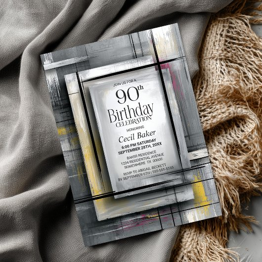 Modern Grey 90th Birthday Party Kaart