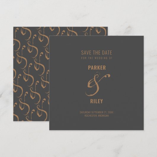 Modern Grey and CopperAutumn Wedding Save the Date (Voorkant / Achterkant)