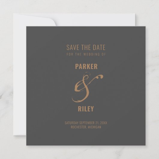 Modern Grey and CopperAutumn Wedding Save the Date (Voorkant)