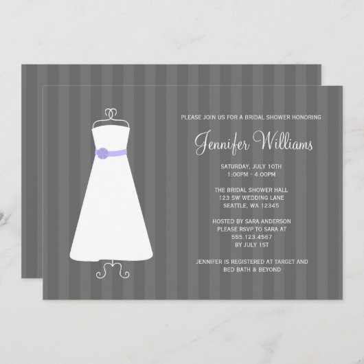 Modern Grey and Paars Gown Stripes Vrijgezellenfee Kaart (Voorkant / Achterkant)