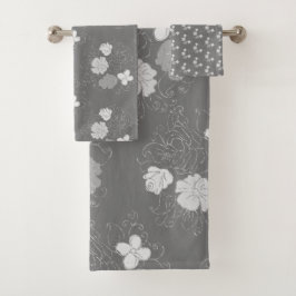 Modern Grey and White Floral Pattern Bad Handdoek