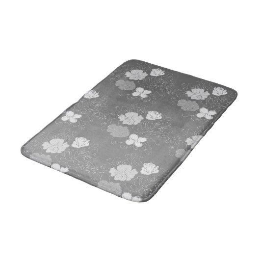 Modern Grey and White Floral Pattern Badmat (Gekanteld)