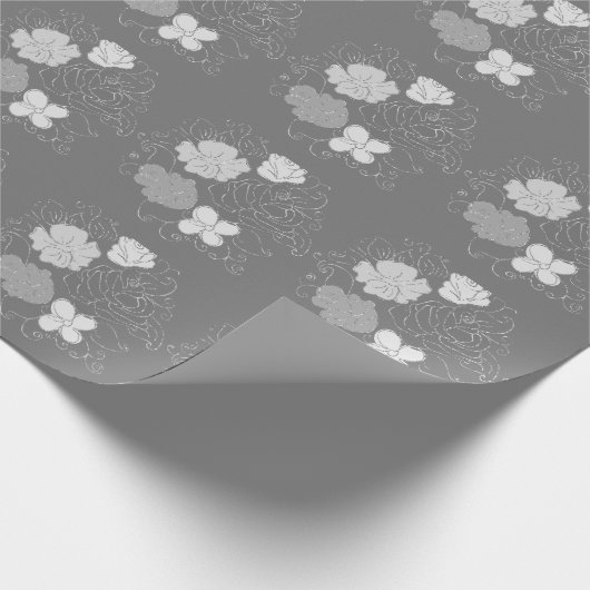Modern Grey and White Floral Pattern Cadeaupapier (Hoek)