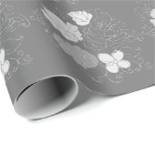 Modern Grey and White Floral Pattern Cadeaupapier (Rol Hoek)