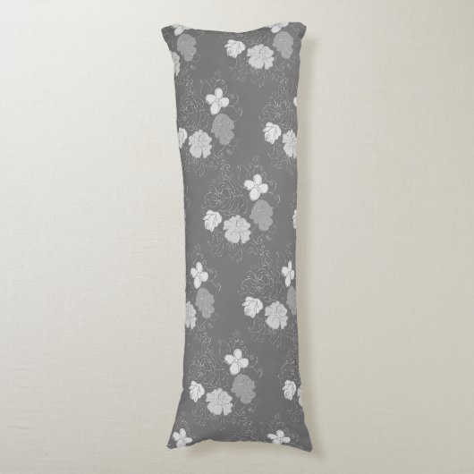 Modern Grey and White Floral Pattern Lichaamskussen (Voorkant Verticaal)