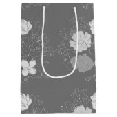 Modern Grey and White Floral Pattern Medium Cadeauzakje (Achterkant)