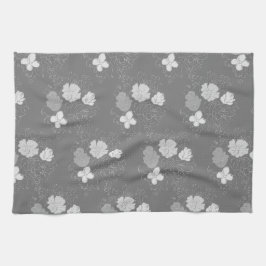 Modern Grey and White Floral Pattern Theedoek