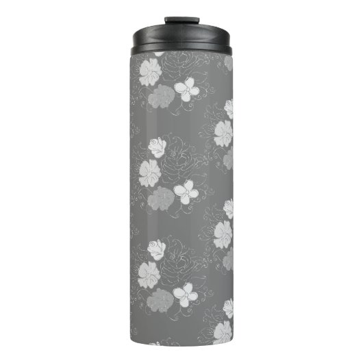 Modern Grey and White Floral Pattern Thermosbeker (Voorkant)