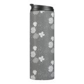 Modern Grey and White Floral Pattern Thermosbeker (Geroteerd rechts)