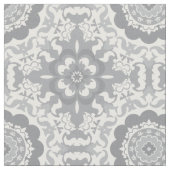 Modern Grey and White Medallion Fabric Stof (Close Up)