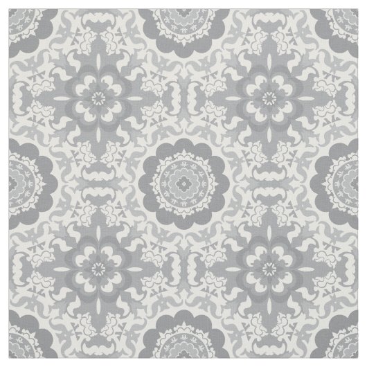 Modern Grey and White Medallion Fabric Stof (Swatch)