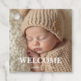 Modern Grey and White Photo Birth Announcement Bedankjes Labels