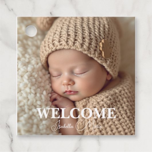  Modern Grey and White Photo Birth Announcement Bedankjes Labels (Voorkant)