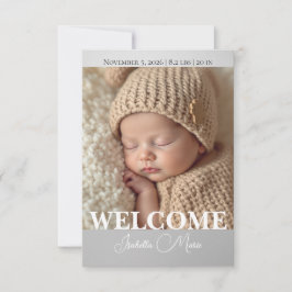 Modern Grey and White Photo Birth Announcement Bedankkaart