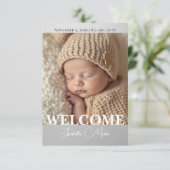 Modern Grey and White Photo Birth Announcement Bedankkaart (Staand voorkant)