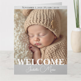 Modern Grey and White Photo Birth Announcement Bedankkaart