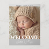  Modern Grey and White Photo Birth Announcement Briefkaart (Voorkant)