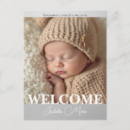 Modern Grey and White Photo Birth Announcement Briefkaart