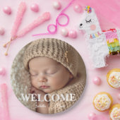  Modern Grey and White Photo Birth Announcement Papieren Bordje (Feest)