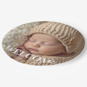  Modern Grey and White Photo Birth Announcement Papieren Bordje (Gekanteld)