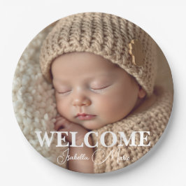 Modern Grey and White Photo Birth Announcement Papieren Bordje