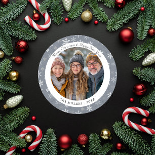 Modern Grey and White Snowflakes Vakantie Kaart