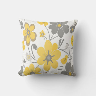 Modern Grey and Yellow Floral Pattern on White Kussen