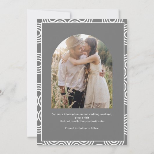Modern Grey Arch Photo Wedding Save the Date (Achterkant)