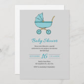 Modern Grey Baby shower Uitnodiging met wandelwage (Voorkant / Achterkant)