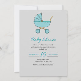 Modern Grey Baby shower Uitnodiging met wandelwage