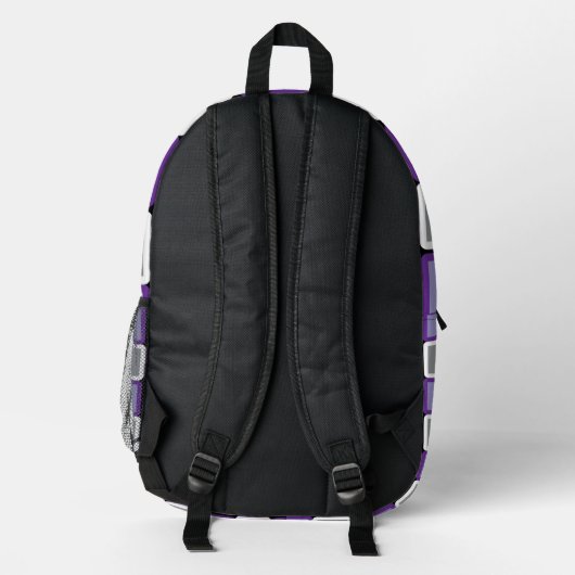 Modern Grey Backpack with Pale Purple & White Bedrukte Rugzak (Achterkant)