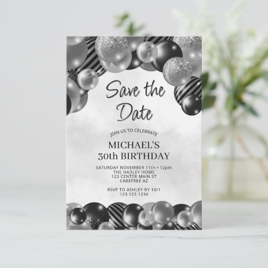 Modern Grey Bewaar de datum 30e verjaardag Kaart (Staand voorkant)