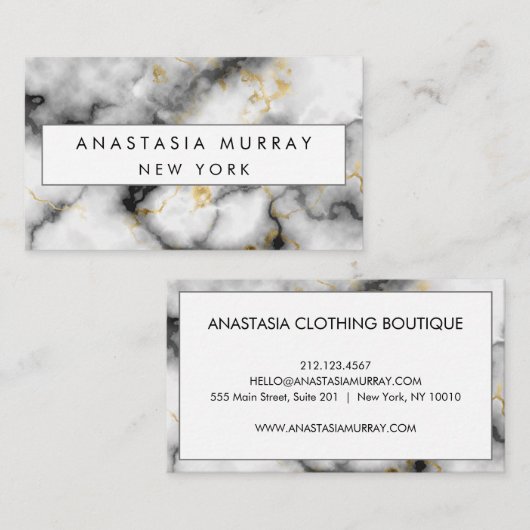 Modern Grey Black & White Marble Minimalist Luxury Visitekaartje (Voorkant / Achterkant)