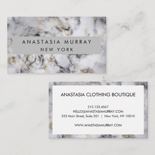 Modern Grey Black & White Marble Minimalist Luxury Visitekaartje (Voorkant / Achterkant)