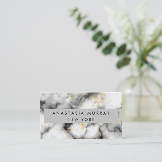 Modern Grey Black & White Marble Minimalist Luxury Visitekaartje (Staand voorkant)