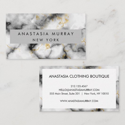 Modern Grey Black & White Marble Minimalist Luxury Visitekaartje (Voorkant / Achterkant)