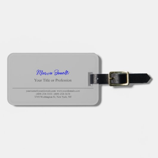 Modern Grey Blue Professional Plain Name Bagagelabel (Voorkant horizontaal)