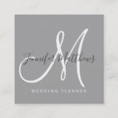 Modern Grey Elegant Script Signature Monogram Logo Vierkante Visitekaartje (Voorkant)