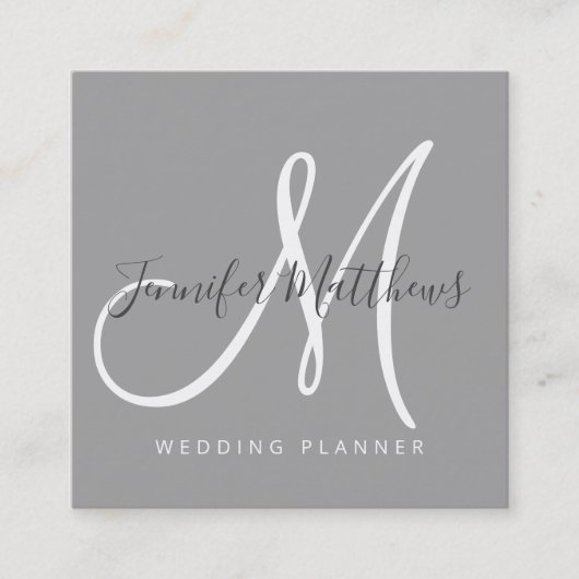 Modern Grey Elegant Script Signature Monogram Logo Vierkante Visitekaartje (Voorkant)