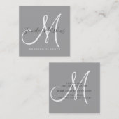 Modern Grey Elegant Script Signature Monogram Logo Vierkante Visitekaartje (Voorkant / Achterkant)