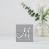 Modern Grey Elegant Script Signature Monogram Logo Vierkante Visitekaartje (Staand voorkant)